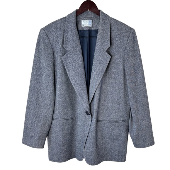 Pendleton Vintage 100% Wool Basketweave Blazer Blue Made In USA Women’s Size 18W - Picture 1 of 7